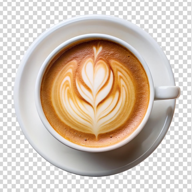 PSD hot coffee with creme top view isolated on transparent background