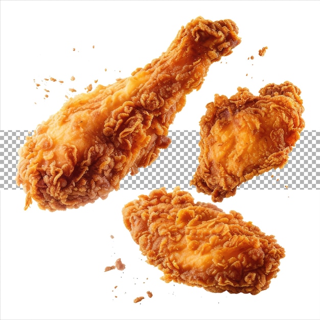 Hot and crispy fried chicken isolated on transparent background Fresh piece of crispy fried chicken