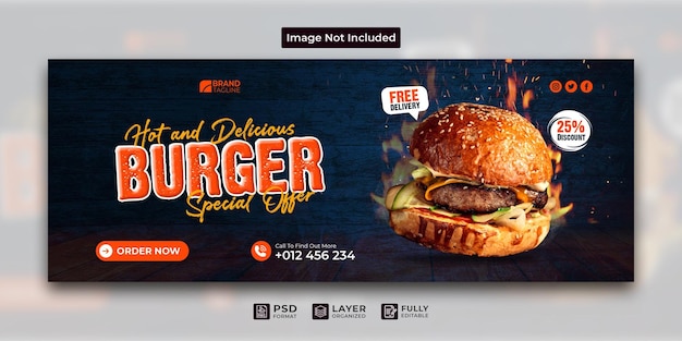 PSD hot and delicious burger facebook cover fast food restaurant template design