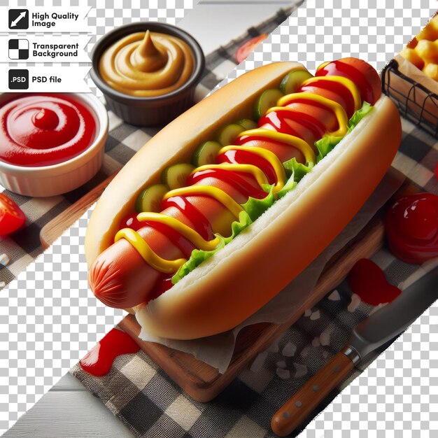 PSD a hot dog with a hot dog on it and a bottle of ketchup