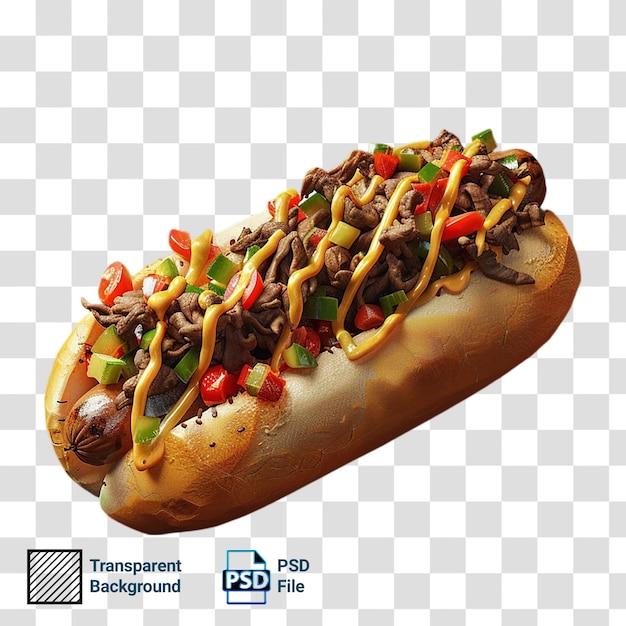 a hot dog with a lot of toppings on it