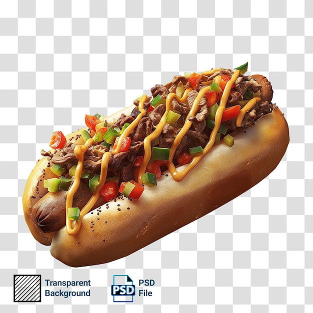 a hot dog with a lot of toppings on it