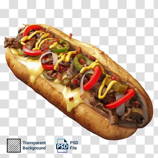 a hot dog with a lot of toppings on it