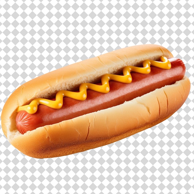 a hot dog with mustard and ketchup isolated on a transparent background PSD file