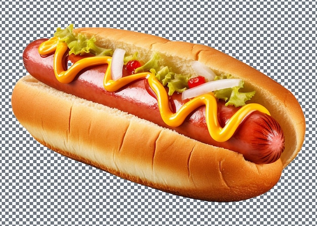 Hot dog with mustard and ketchup isolated on a transparent background