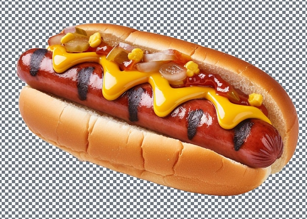 a hot dog with mustard and ketchup on it