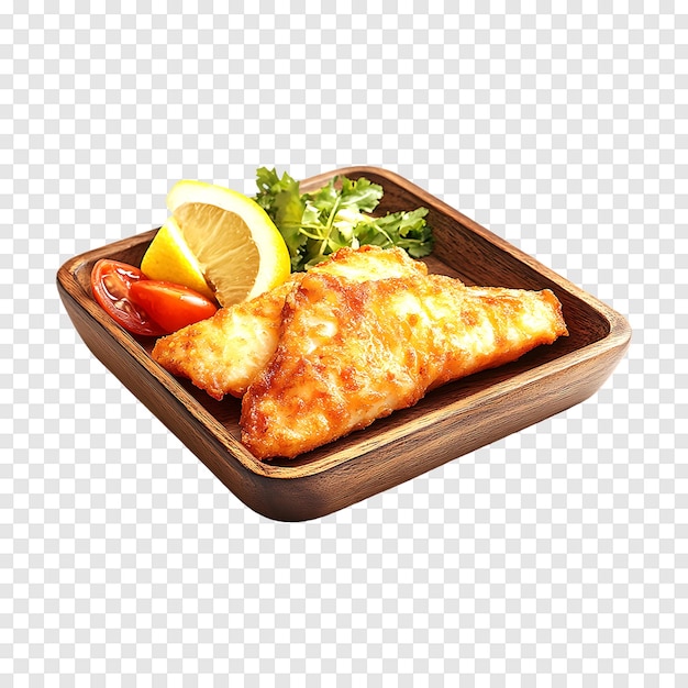 PSD hot fried fish with an assortment of vegetables isolated on a transparent background