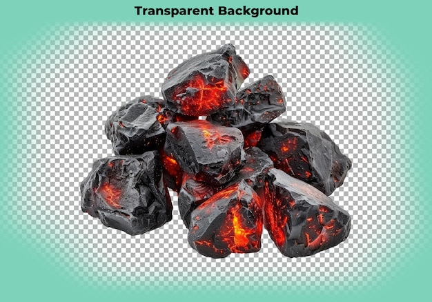 Hot and glowing coals for BBQ isolated on transparent background