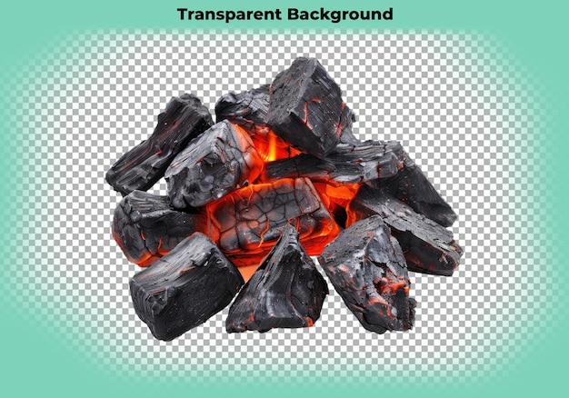 Hot and glowing coals for BBQ isolated on transparent background