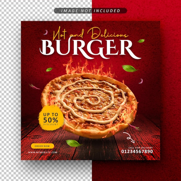 Hot pizza food menu social media promotion banner post template