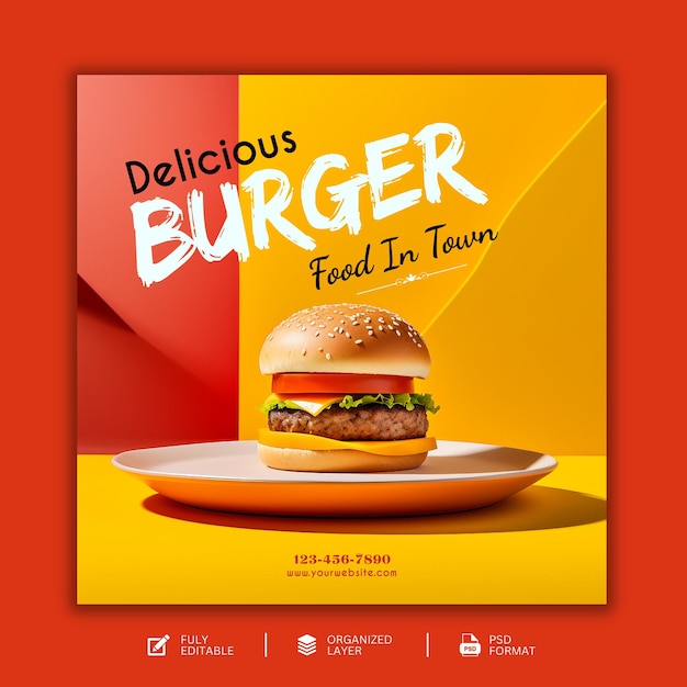 Hot and spicy Delicious burger social media template