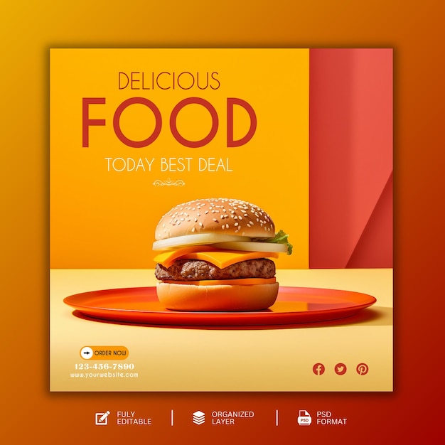 Hot and spicy Delicious burger social media template