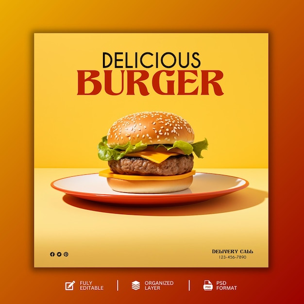 Hot and spicy Delicious burger social media template