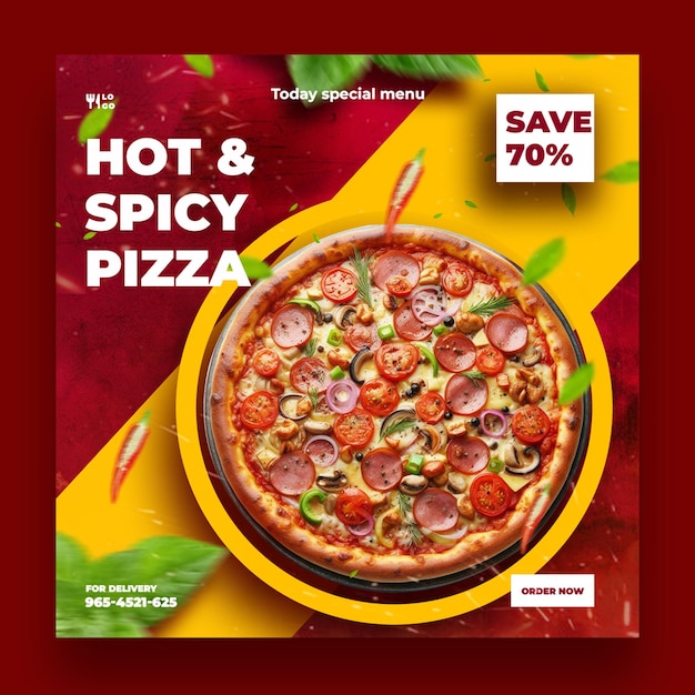 hot and spicy pizza template design for social media