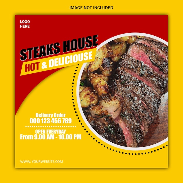 Hot steak bbq social media post banner template design