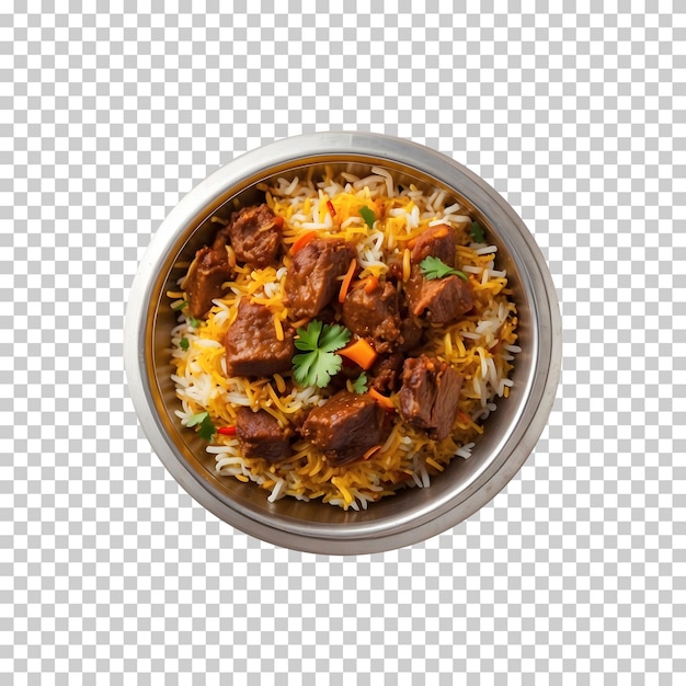 A Hot Traditionally Spicy Delicious Beef Biryani Isolated on a Transparent Background