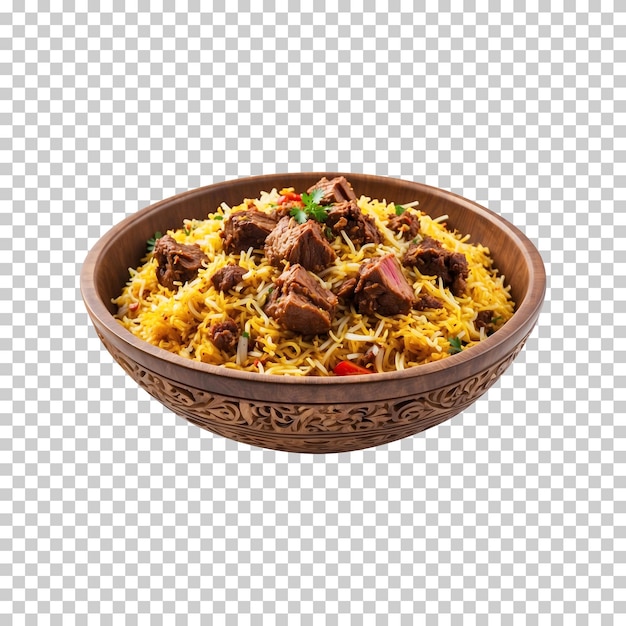 A Hot Traditionally Spicy Delicious Beef Biryani Isolated on a Transparent Background