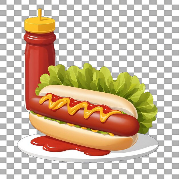 PSD hotdog with tomato lettuce ketchup and mustard isolated on a transparent background