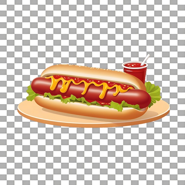 PSD hotdog with tomato lettuce ketchup and mustard isolated on a transparent background