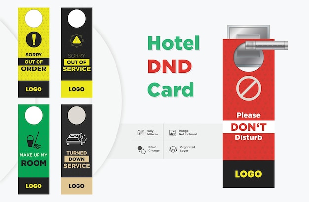 Hotel Door Hanger Card Set Do Not Disturb Turn Down Services Make My Room Out of Order DND Card