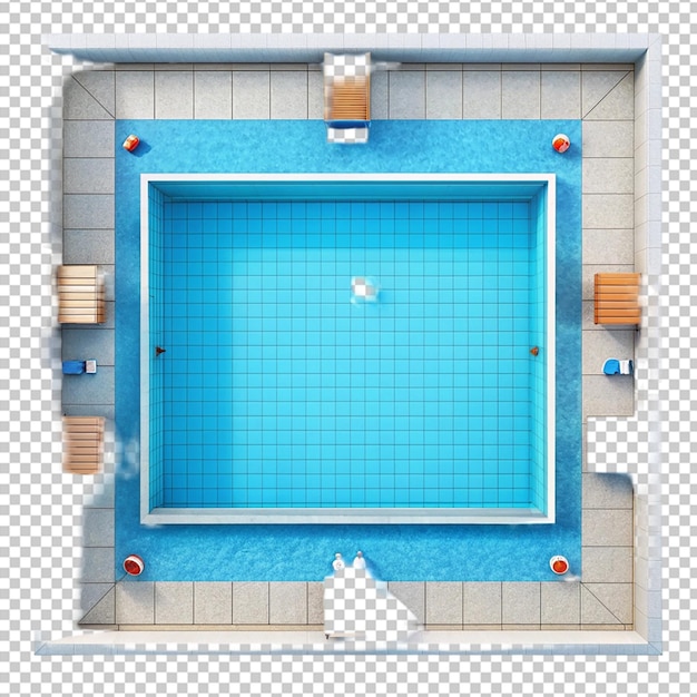 PSD hotel swimming pool with rest accessory top view water activity tropical resort recreation lounge area with deck chair table under palm tree