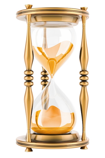 PSD hourglass golden or brass 3d rendering isolated on transparent background