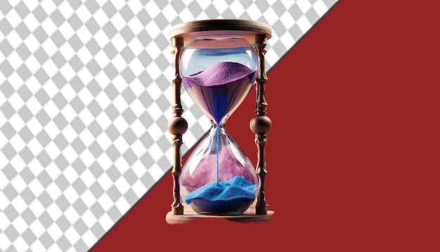 a hourglass with purple and blue sand and the words