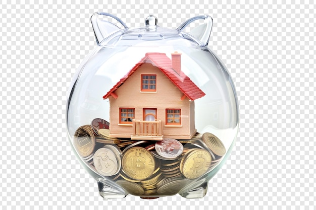 House and coins inside isolated on transparent background