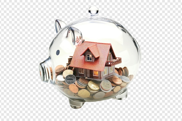 House and coins inside isolated on transparent background