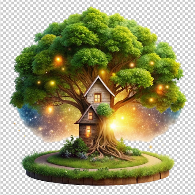 house full on magical tree