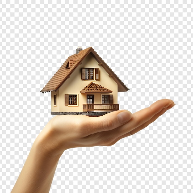 PSD house in hand real estate concept isolated on transparent background