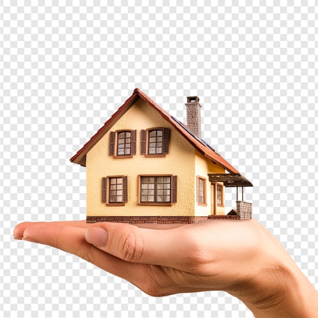 PSD house in hand real estate concept isolated on transparent background