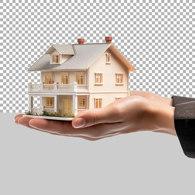 House in hand Real Estate Concept on Transparent Background Ai Generated