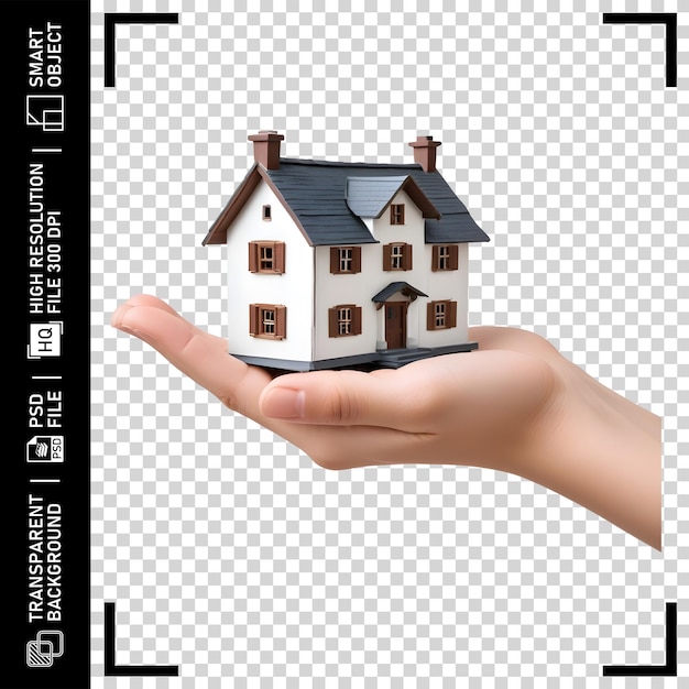 PSD house on hand real estate concept on transparent background