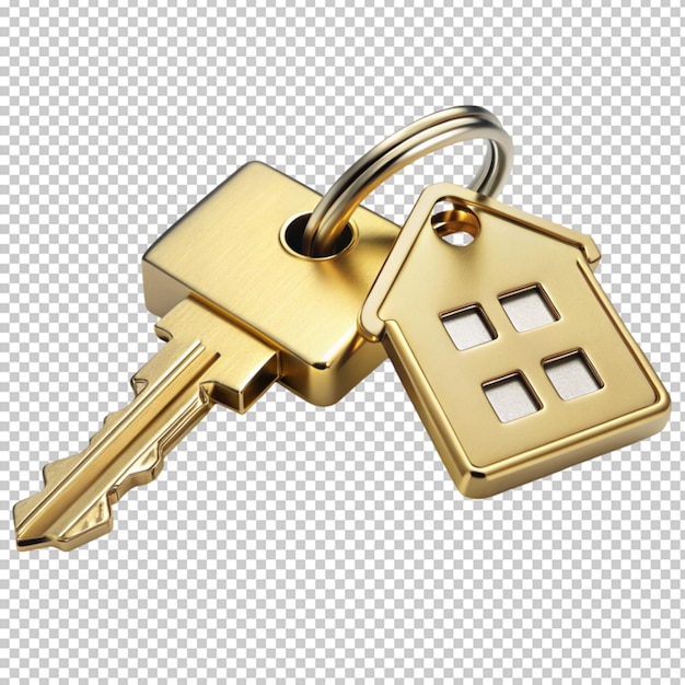 house key pair with gold metal house shaped keyring