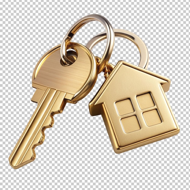 house key pair with gold metal house shaped keyring