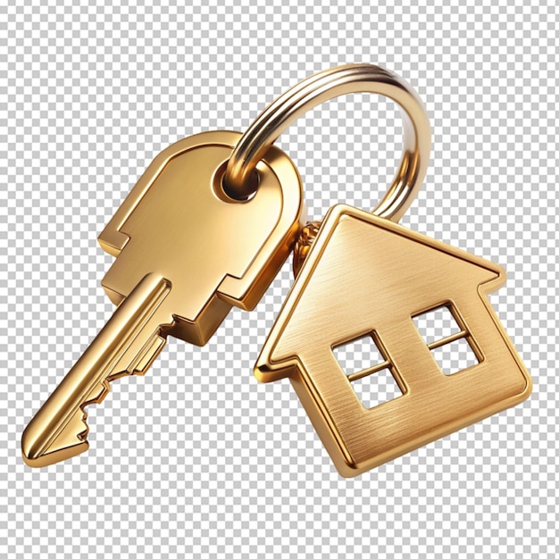 house key pair with gold metal house shaped keyring