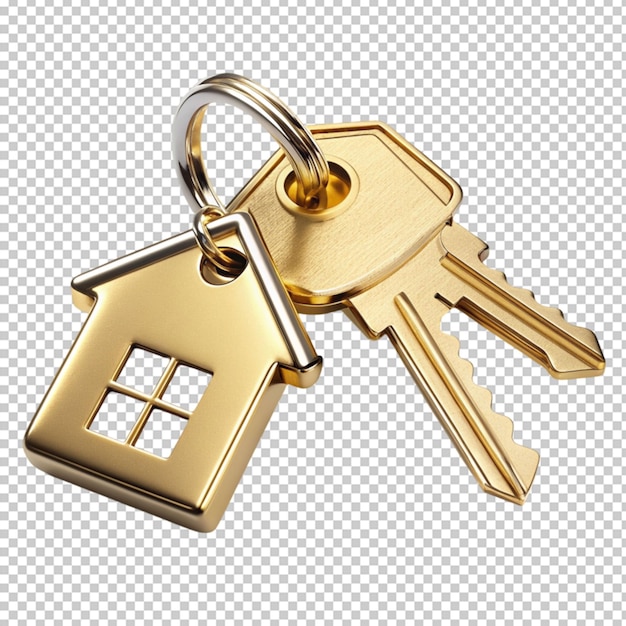 house key pair with gold metal house shaped keyring