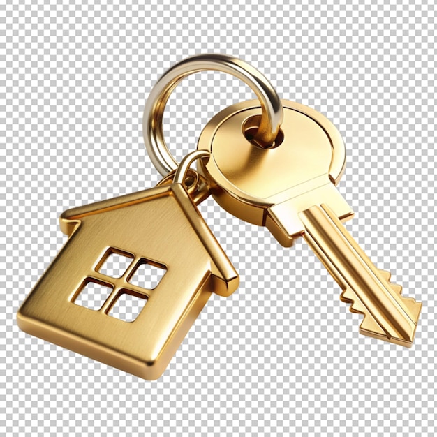 house key pair with gold metal house shaped keyring