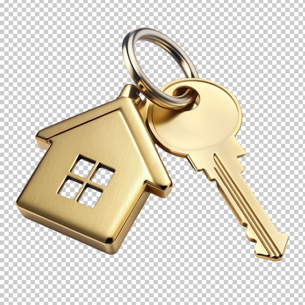 house key pair with gold metal house shaped keyring