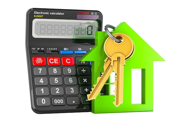 House keys with calculator 3D rendering isolated on transparent background