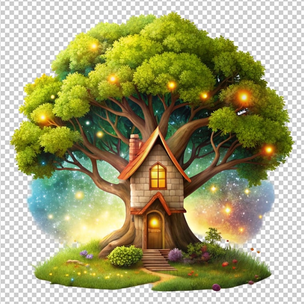 PSD house magical tree transparent background