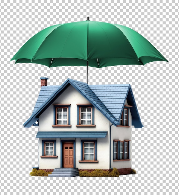 House Miniature with Umbrella Depicting House Insurance Isolated on Transparent Background