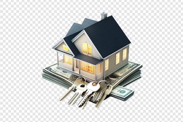 House on money with keys on a transparent background