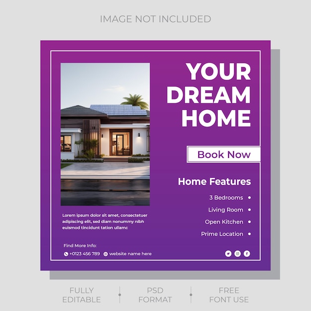 House Property Real Estate Sale and Purchase social media post and square flyer template