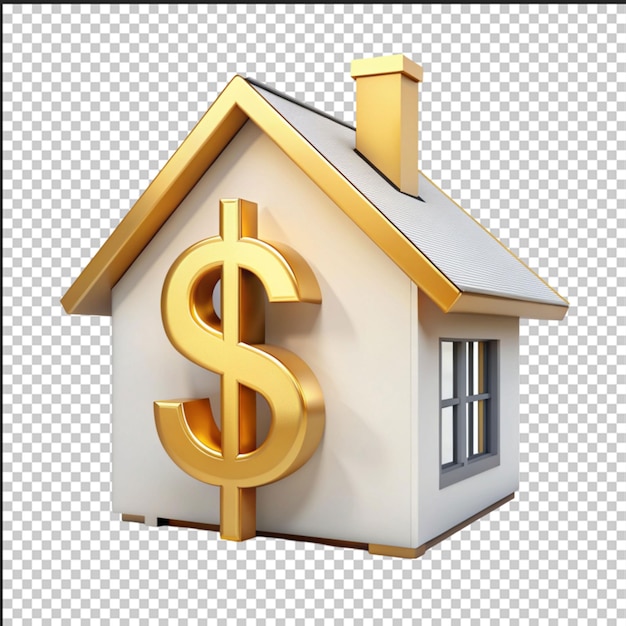 House shape piggy bank with dollar coins Money box saving money buying a house mortgage concept 3d rendering