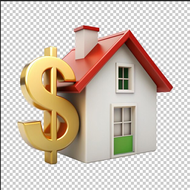 House shape piggy bank with dollar coins Money box saving money buying a house mortgage concept 3d rendering