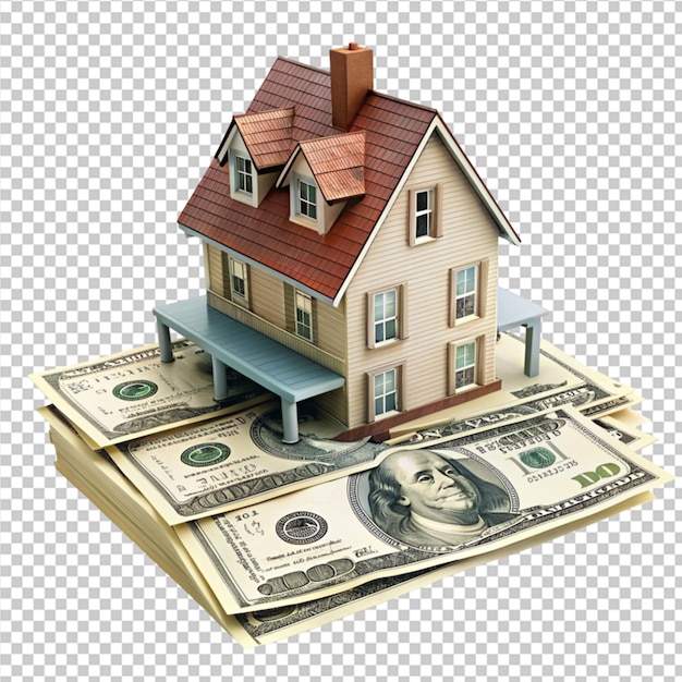 PSD house shape piggy bank with dollar coins money box saving money buying a house mortgage concept 3d rendering