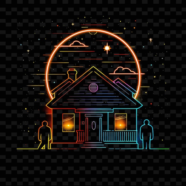 a house with a moon and people on the roof