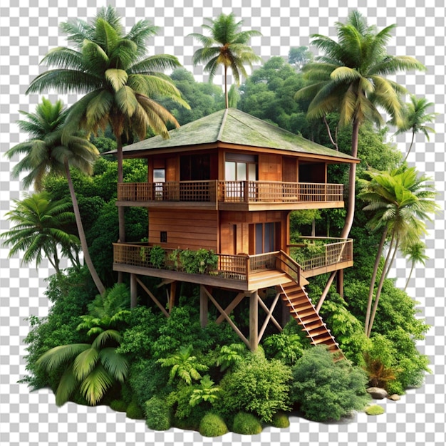 PSD a house with a palm tree and a plant on the front